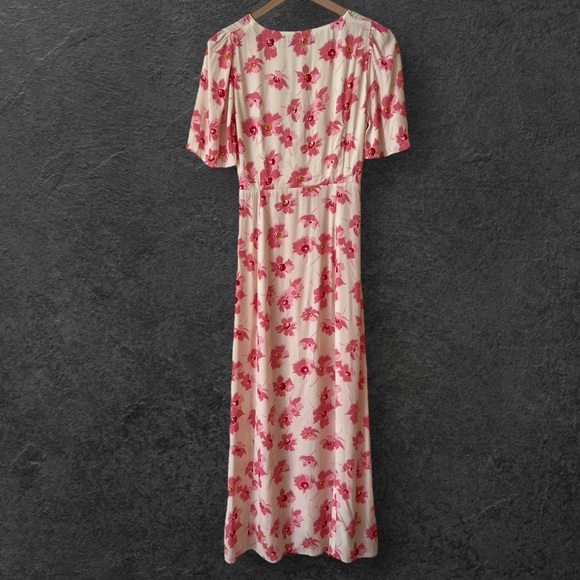 Zara Yellow Pink Floral Button Front Puff Sleeve Midi Dress Size M - Picture 11 of 16